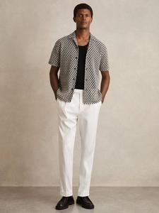 Sterling короткий рукав кубинский воротник геометрическая рубашка с вышивкой Reiss, Navy/White