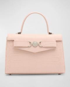 Сумка Medusa 95 с тисненым крокодилом и верхней ручкой Versace, цвет Powder Blush-Palladium