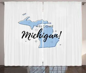 Шторы ABAKUHAUS Michigan Rustic Curtain, Welcome to Michigan State, универсальные ленточные шторы для гостиной с петлями и крючками, 280 x 225 см, светло-серо-голубой цвет Abakuhaus