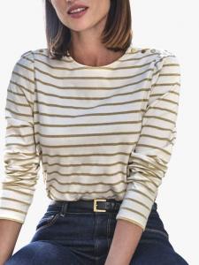 Топ с бретонской полосой и пуговицами на плече Pure Collection, Ivory/Gold