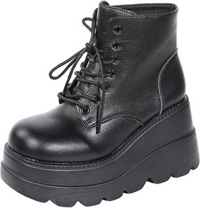 Женские готические ботильоны HINDOLA на платформе с массивным каблуком, шнуровкой и стилем милитари, панк короткие ботинки, мотоциклетные ботинки для женщин, D-Black