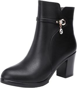 Женские высокие ботинки Yiozoi, ветронепроницаемые, осенне-зимние, кожаные, офисные, на устойчивом каблуке, с боковой молнией, повседневные, Black Plush