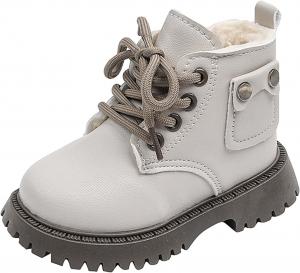 Детские ботильоны для девочек с шерстяной подкладкой, шнуровкой и боковой молнией, удобные плюшевые хлопковые ботинки, теплые легкие зимние ботиночки с мягкой плюшевой отделкой для прогулок на улице Generic, Beige