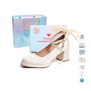 Be good Туфли Мэри Джейн на массивном каблуке 6 см женские в подарочной коробке - бежевые [Красочная облачная коробка] + подарок, цвет Beige[Colorful Cloud Box]+Giveaway