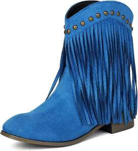 Модные замшевые ботильоны UP2STEP с кисточками и бахромой | Плоские ботинки на каждый день с заклепками и круглым носком в стиле бохо, Blue