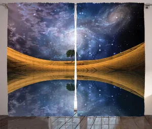 Штора в деревенском стиле ABAKUHAUS, Галактика со звездами-метеорами, для спальни, присборенная тесьма с петлями и крючками, 280 x 225 см, цвет: фиолетовый, коричневый, синий Abakuhaus