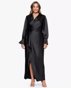 Длинное платье больших размеров с V-образным вырезом XSCAPE, черный