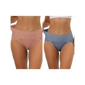 2 упаковки женского нижнего белья в рубчик с завышенной талией и контролем живота, доступны в размерах больших размеров ALLEGRA K, цвет Light Red Blue