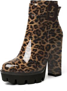 Женские ботильоны на платформе Esvowido, с круглым носком, грубой подошвой, пряжкой, массивным каблуком, молнией сбоку и мехом, зимние короткие ботинки, Leopard