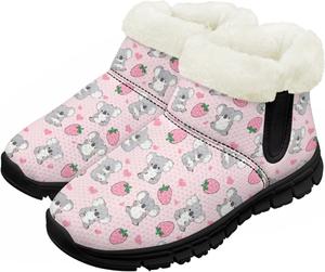 Снежные ботинки для малышей, мальчиков и девочек, зимние теплые ботинки, низкие туфли, искусственный мех, для холодной погоды, на улице Chririnla, Strawberry Koala