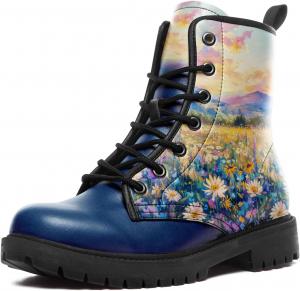 Женские ботильоны с цветочным принтом на платформе, модные и удобные, праздничные туфли на шнуровке, подарок, цветы AWSOLE, Navy Beige Pink