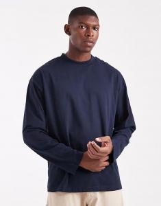 Футболка Essentials свободного кроя с длинными рукавами темно-синего цвета Asos Design