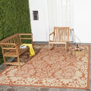 Ковер SAFAVIEH, 239 x 239 см, Washable Rug Outdoor Courtyard Collection - квадратный, Terracotta & Natural, без линьки и легкий в уходе, идеален для патио, заднего двора, прихожей (CY2727-3202)