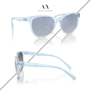 Солнцезащитные очки Armani Exchange AX4144SU 54 мм «кошачий глаз» для женщин + комплект с аксессуарами, Shiny Transparent Blue / Gradient Blue Mirror White