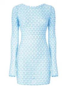Мини-платье с длинными рукавами, связанное крючком Missoni, синий