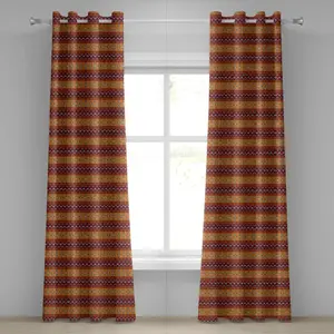 Шторы на люверсах ABAKUHAUS в этническом стиле с горизонтальным геометрическим узором в эзотерическом латинском стиле, декоративные двухпанельные шторы, 280 x 245 см, цвет: рубиново-абрикосовый Abakuhaus