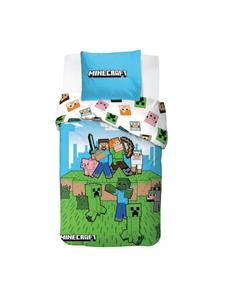 Комплект постельного белья Minecraft Pixel World в зелено-белой гамме MTOnlinehandel, 135 x 200 + 80 x 80 см