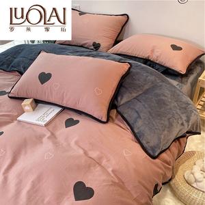 LUOLAI HOME Комплект постельного белья, 4 предмета, 180 см, простыня, пододеяльник 200×230 см, наволочки 48×74 см, хлопок/вельвет, оранжевый