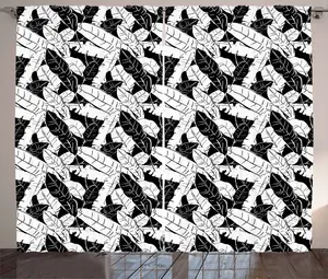 Штора ABAKUHAUS Botanical Rustic, тропические банановые листья, универсальные ленточные шторы для гостиной с петлями и крючками, 280 x 175 см, черно-белая Abakuhaus