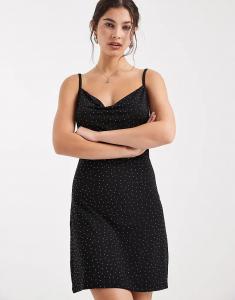 Мини-платье с воротником-хомутом Pieces Diamante черного цвета