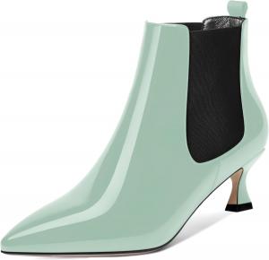 Женские ботильоны MOVINSTEPS с мягким верхом из лакированной кожи, на низком каблуке-лодочке, с острым носком и высотой голенища до щиколотки, каблук 2 дюйма, Turquoise