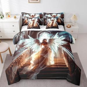 Erosebridal Комплект постельного белья Angel Bed in a Bag Full Romantic Palace с 3D принтом ангелов в фэнтези стиле принцессы, White Black Grey