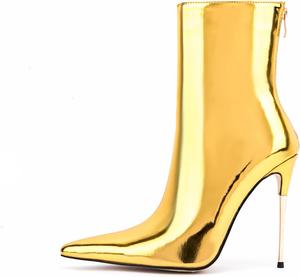 LINMUYOUJIA Модные ботильоны с металлическим зеленым оттенком для женщин, с заостренным носком, высоким каблуком-стилетто, праздничные туфли с задней молнией, заостренный носок, фиолетовые, золотые, серебряные каблуки