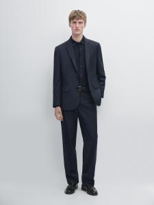 Широкие шерстяные костюмные брюки Massimo Dutti, navy blue