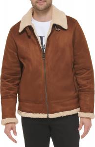 Мужская куртка Calvin Klein из искусственной кожи - бомбер с подкладкой из овчины, Shearling Lined Cognac