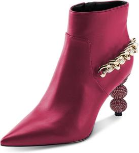 Женские ботильоны YDN на цепочке, с металлической жемчужиной, заклепками, на среднем каблуке, с заостренным носком и боковой молнией, для вечеринки, свидания, выпускного, размеры US 4-16, Fuchsia