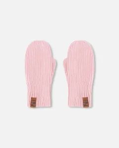 Вязаные варежки в рубчик, бледно-розовые Deux Par Deux