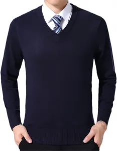 Мужской однотонный вязаный свитер с V-образным вырезом