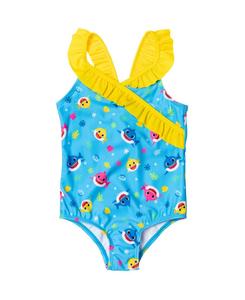 Детский слитный купальник для девочек с рисунком акулы Baby Shark, Blue