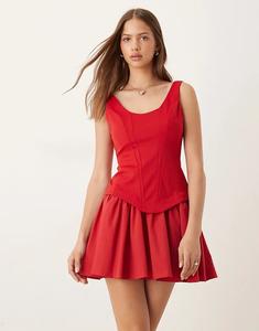 Мини-платье красного цвета с заниженной талией и корсетным швом ASOS DESIGN