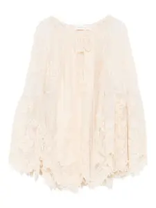 Блузка с рукавами колокол и кружевом Zimmermann, нейтральный