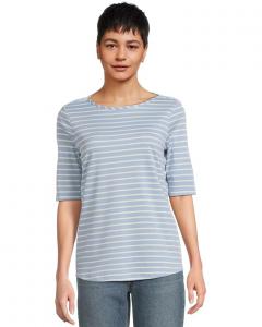 Футболка L.L.Bean Pima Cotton Tee Boatneck Elbow Sleeve Stripe, цвет Lake/Cream