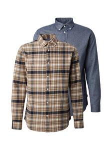 Jack & Jones Premium Рубашка на пуговицах 'JPRBLUBARKLEY' обычного кроя в бежевом и темно-синем цвете