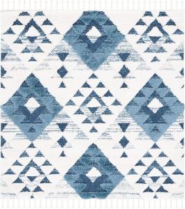 Ковер SAFAVIEH, 244 x 244 см, Moroccan Tassel Shag Collection, Blue & Ivory, дизайн бохо, идеально для гостиной, спальни, столовой (MTS688M-8SQ)