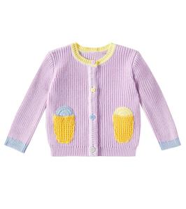 Вышитый ребристый хлопковый кардиган Stella McCartney Kids, Wisteria