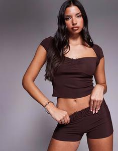 Коричневые облегающие шорты Lunara с металлической фурнитурой и низкой талией Tiger Mist