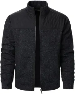 Мужской кардиган Slim Fit с патчворком и воротником-стойкой