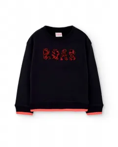 Детская флисовая толстовка с надписью на груди и круглым вырезом Boboli, черный