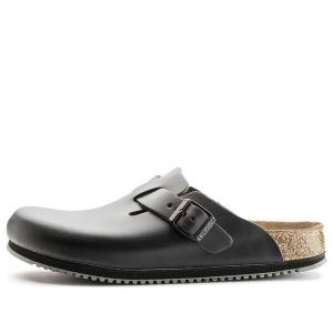 Тапочки boston super grip leather narrow fit 'black' Birkenstock, черный