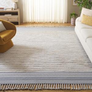 SAFAVIEH Kilim Collection ковер, 183 x 275 см, Silver & Natural, дизайн с бохо-полосами и плетеными кистями, ручной работы из хлопка, идеально для гостиной, спальни, столовой (KLC401G-6)