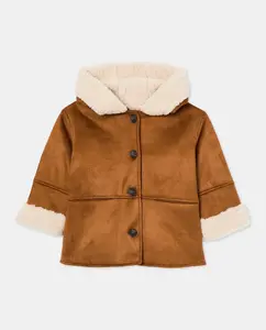 Детское пальто из перевернутой кожи с капюшоном Kids El Corte Inglés, коричневый