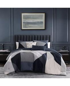 Постельное белье Geo Fusion плотностью 200 нитей, 100% хлопок, сатин, комплект из 5 двусторонних одеял Queen Bebejan, синий