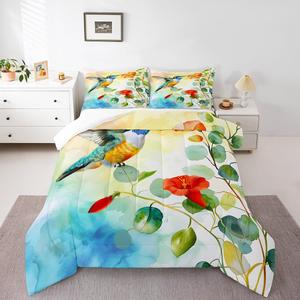 Erosebridal Комплект постельного белья Hummingbird Queen с цветным градиентом, мягкий, дышащий, с водяными цветами утренней славы, Yellow Blue Red