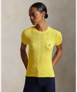 Хлопковый свитер с короткими рукавами и косами Polo Ralph Lauren, цвет 730 Yellow