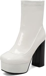 Женские ботильоны на супер высоком каблуке с квадратным носком и молнией Renessmi, White 1