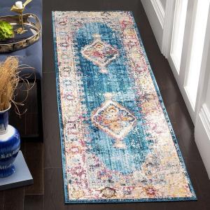 SAFAVIEH, 69 x 183 см, Ковер-дорожка Bristol Collection Blue/Ivory BTL348C в стиле бохо с медальонным узором и эффектом потертости